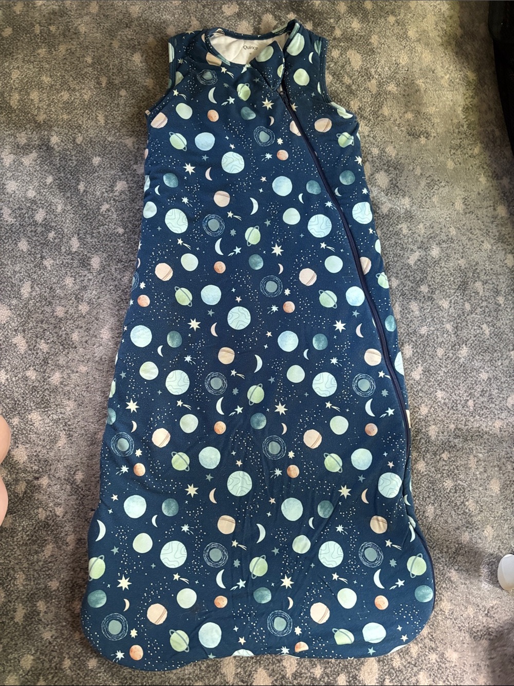 Quince Navy Blue Planet Print Sleeveless Baby Sleep Sack